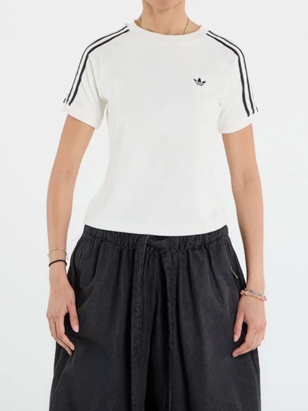 Adidas Originals Terry Towel T-shirt Cotton White Navy Trefoil Crop Baby Tee USM